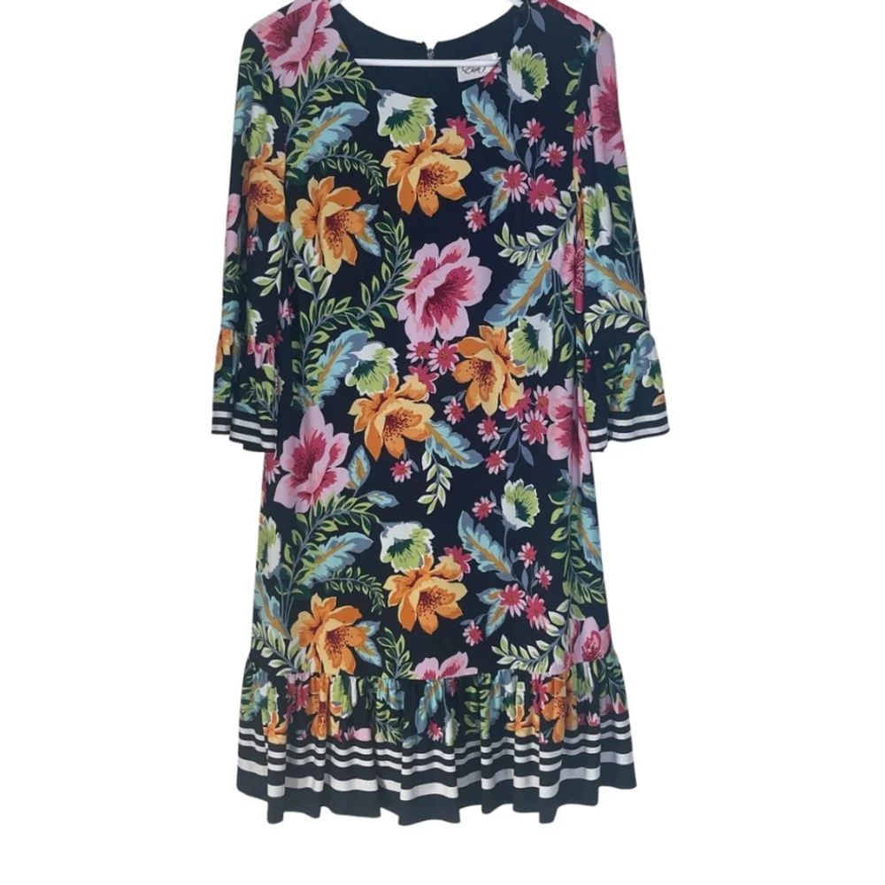 Eliza J Floral shift dress . 3/4 quarter sleeves colorful lined Women size 14 - Picture 5 of 13